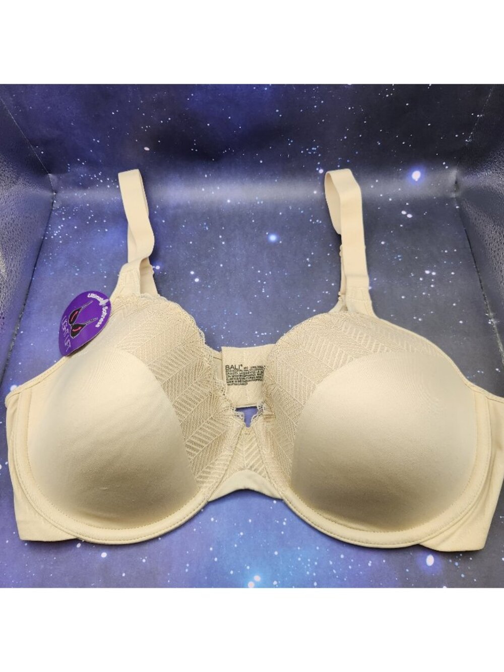 Hanes Bali Nude Color Underwire Bra 38 C Lace Design Full Coverage NEW